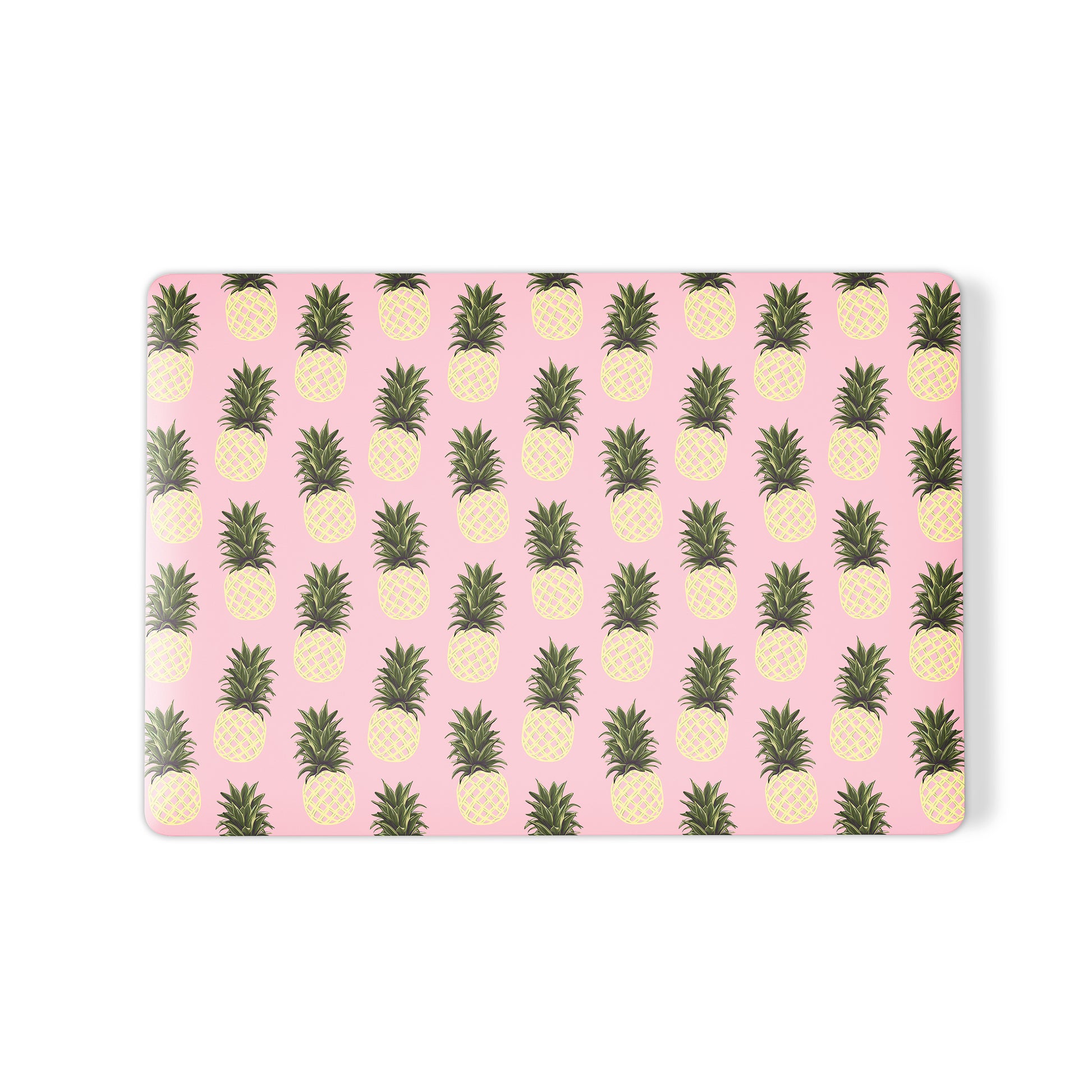Pink pineapple MacBook case with yellow pineapple fruit print on a slim hard shell Apple MacBook cover by Case & Charm.