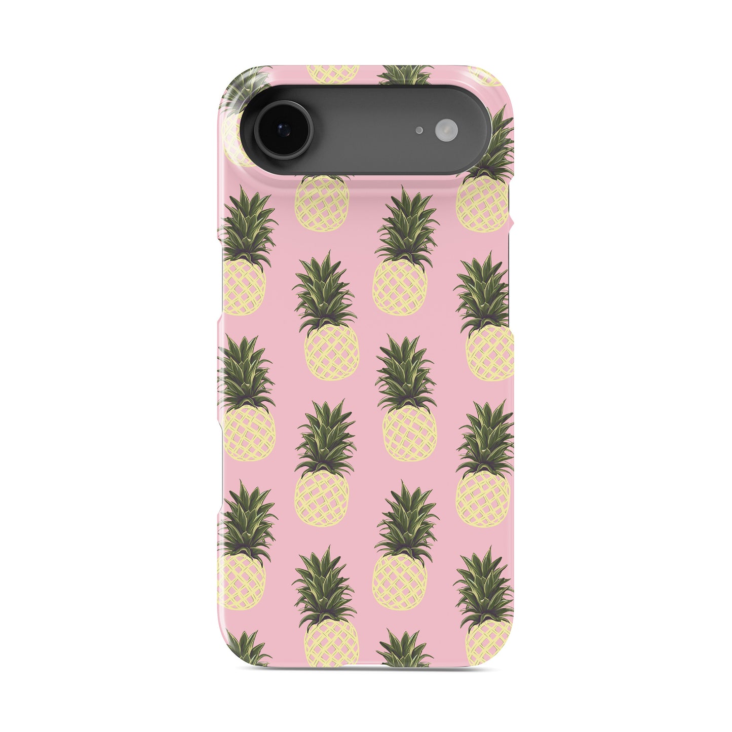 Pineapples Galore Snap Phone Case design with yellow pineapples on a soft pink background, creating a fun tropical fruit phone case style.