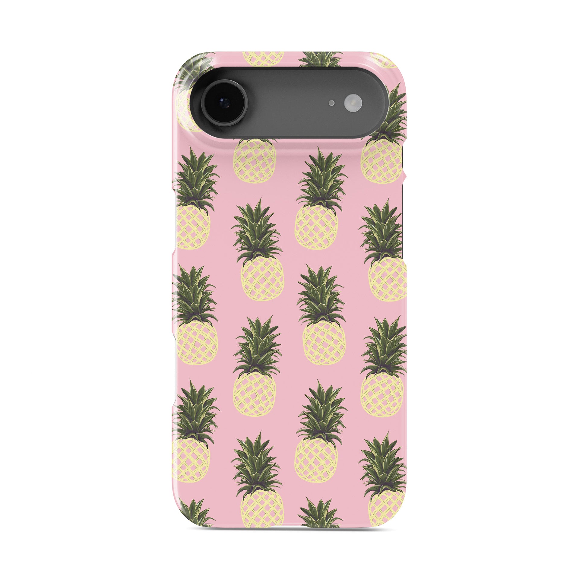 Pineapples Galore Snap Phone Case design with yellow pineapples on a soft pink background, creating a fun tropical fruit phone case style.