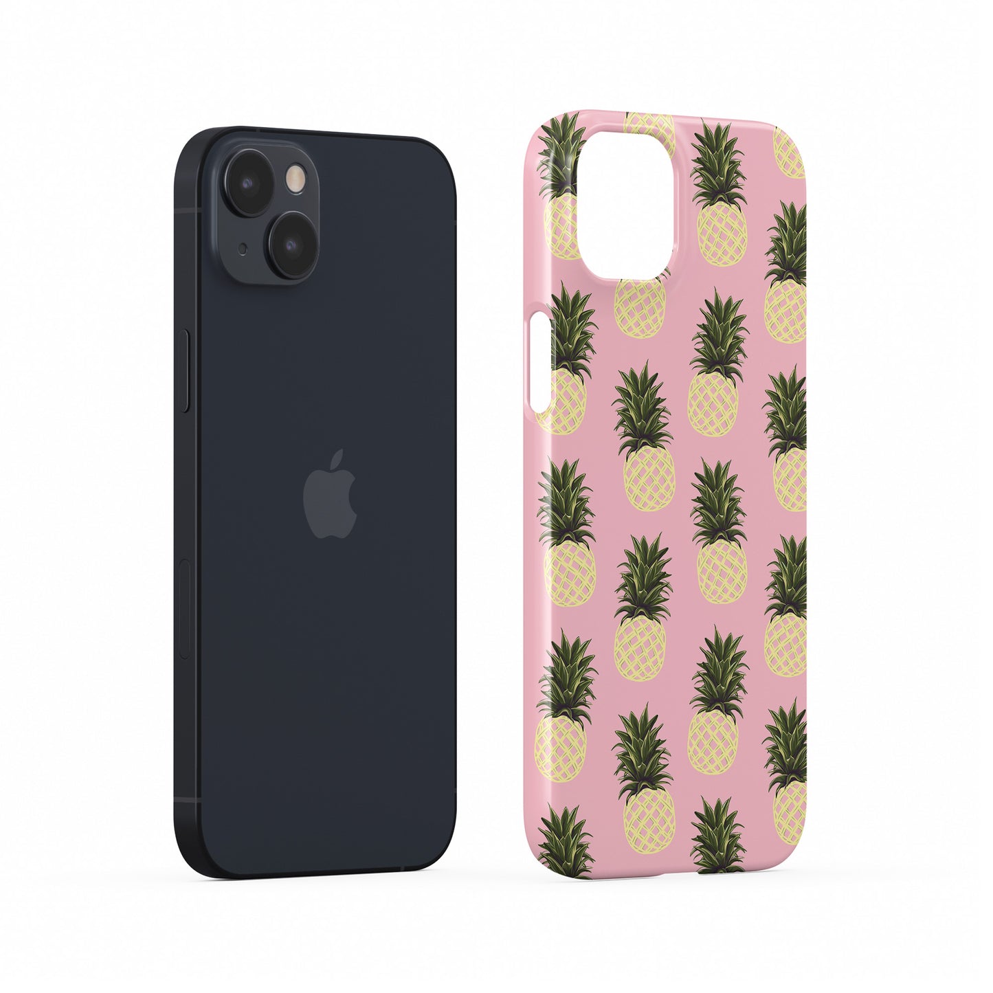 Pineapples Galore Snap Phone Case design with yellow pineapples on a soft pink background, creating a fun tropical fruit phone case style.
