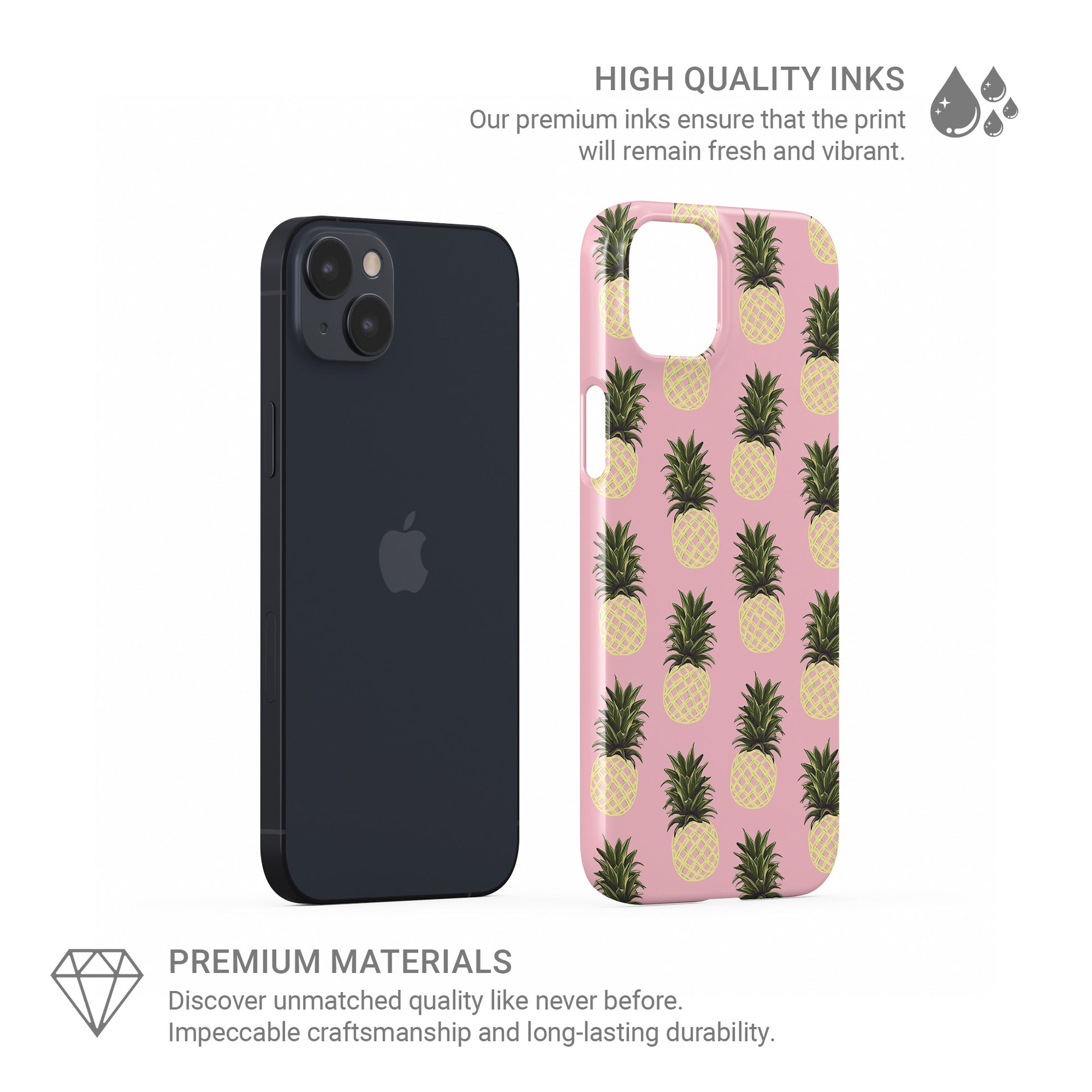Pineapples Galore Snap Phone Case design with yellow pineapples on a soft pink background, creating a fun tropical fruit phone case style.