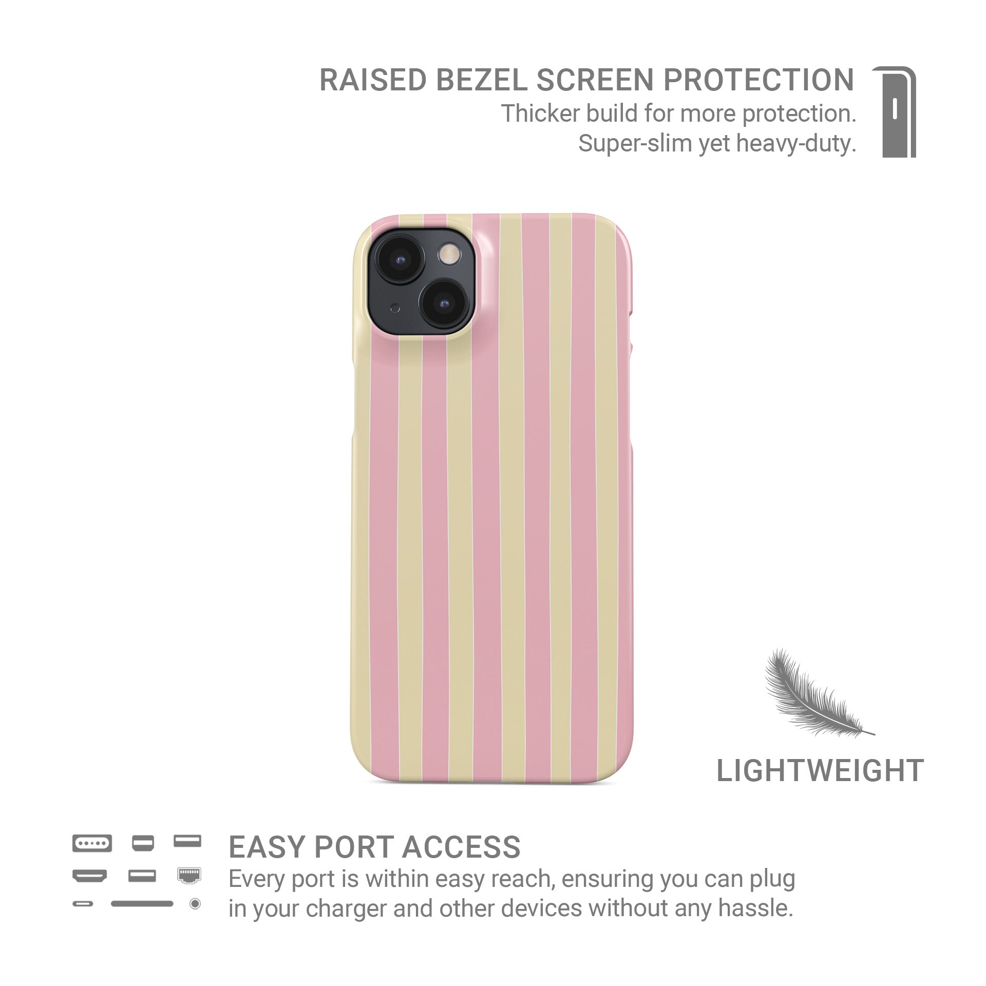 Candy Cabana Snap Phone Case design with blush pink and cream vertical stripes, creating a soft preppy striped phone case style.