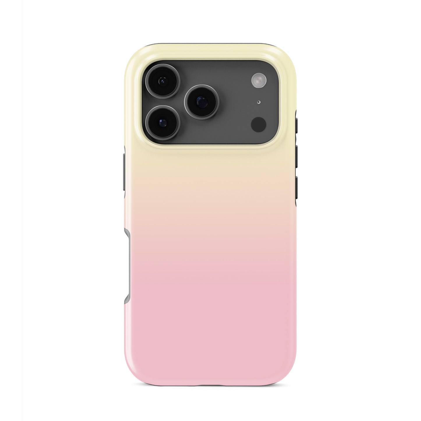 Pastel gradient tough phone case in the Sunset Sorbet design, featuring soft pink, peach and pale yellow tones with a glossy everyday phone case finish.