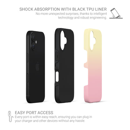 Pastel gradient tough phone case in the Sunset Sorbet design, featuring soft pink, peach and pale yellow tones with a glossy everyday phone case finish.