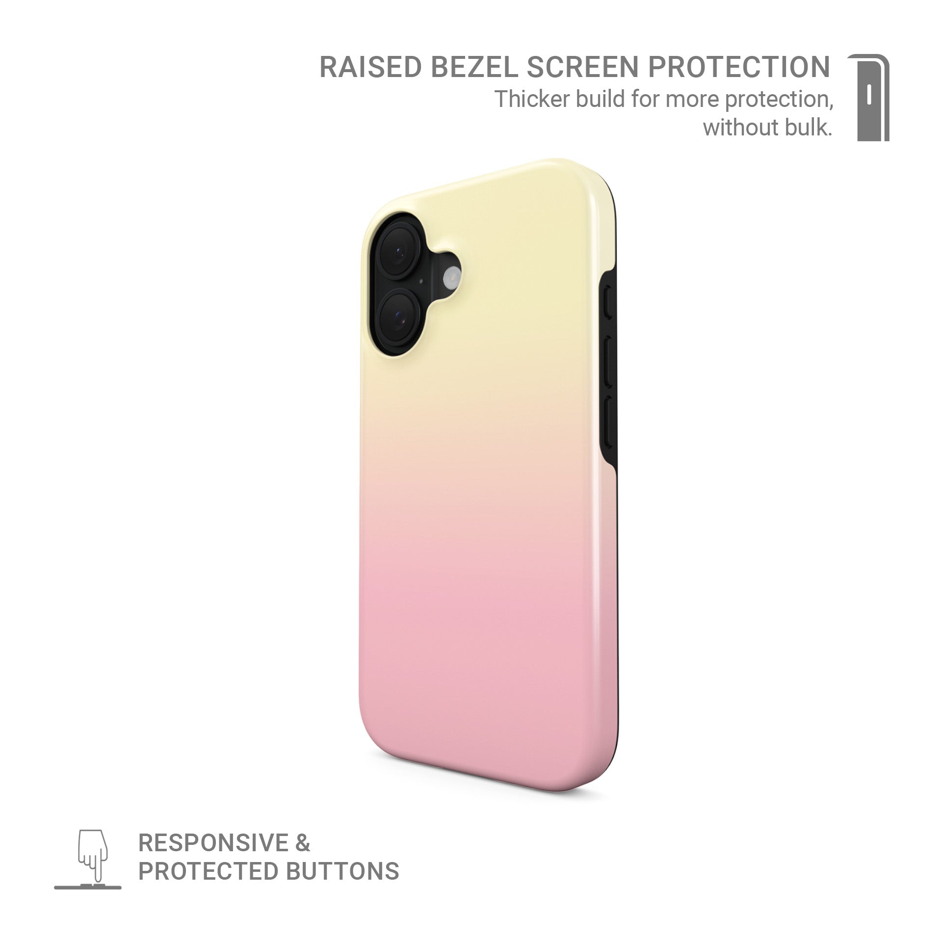 Pastel gradient tough phone case in the Sunset Sorbet design, featuring soft pink, peach and pale yellow tones with a glossy everyday phone case finish.