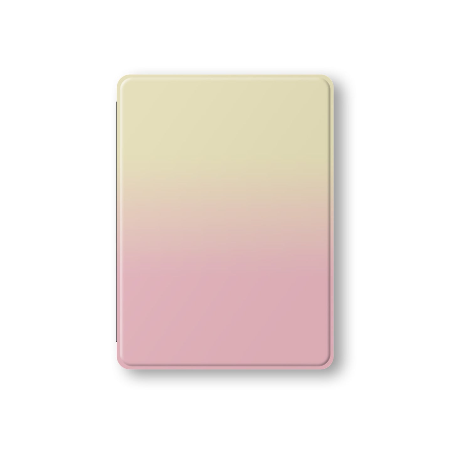Pink and yellow iPad case with soft sunset ombre gradient print on a vegan leather Apple iPad folio case by Case & Charm.