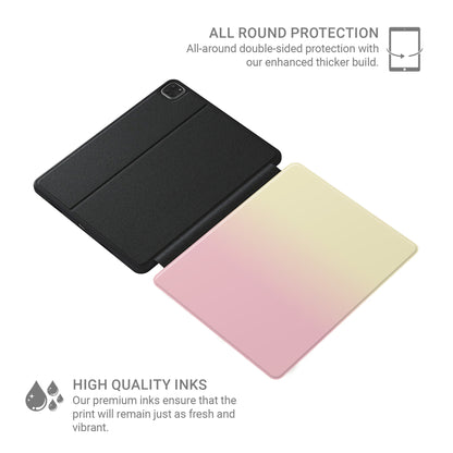 Pink and yellow iPad case with soft sunset ombre gradient print on a vegan leather Apple iPad folio case by Case & Charm.