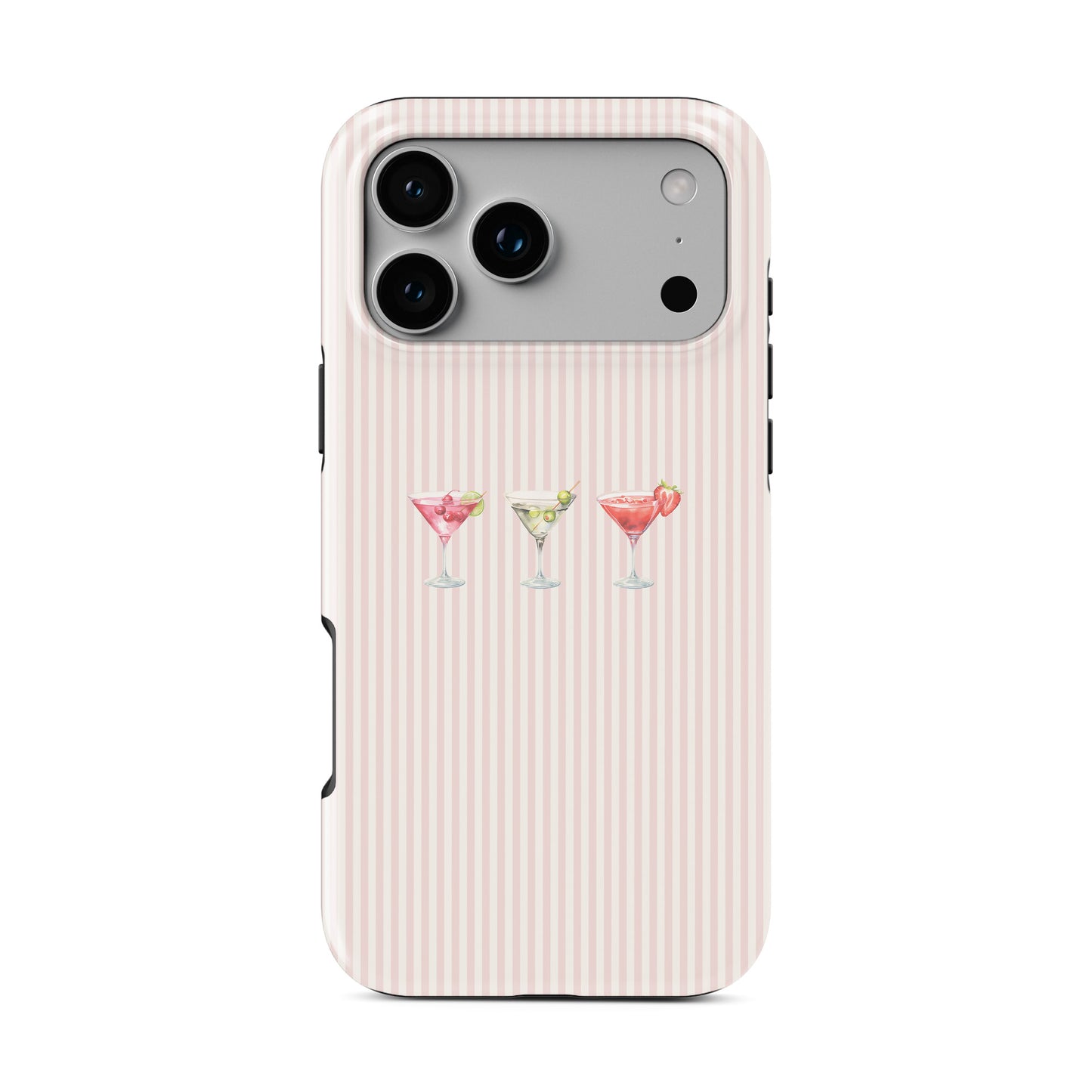 pink cocktail tough phone case blush stripe background martini aesthetic iphone 15 case cute girly drink phone cover