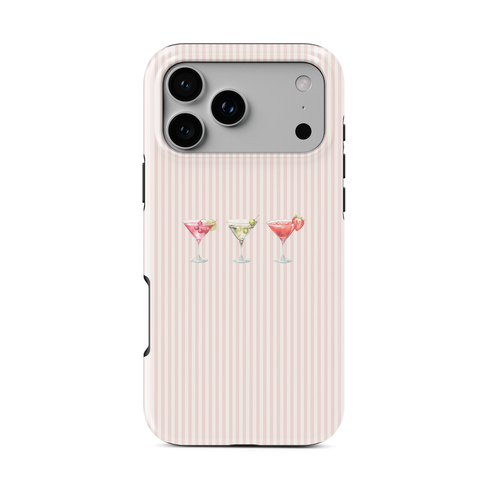 pink cocktail tough phone case blush stripe background martini aesthetic iphone 15 case cute girly drink phone cover