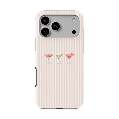 pink cocktail tough phone case blush stripe background martini aesthetic iphone 15 case cute girly drink phone cover