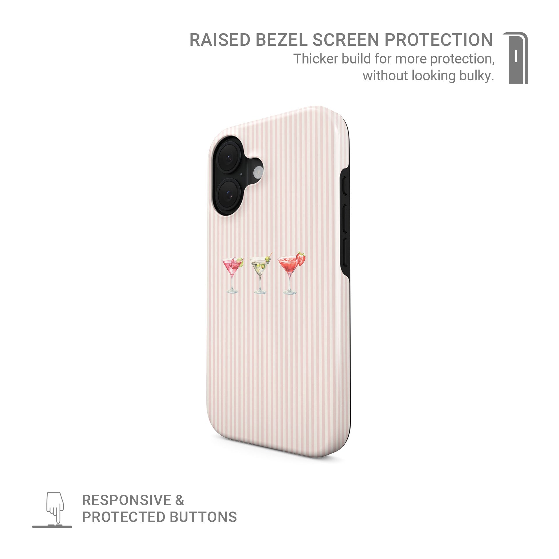 pink cocktail tough phone case blush stripe background martini aesthetic iphone 15 case cute girly drink phone cover