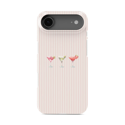 cocktail phone case with martini glasses on blush stripe background cute pink aesthetic iphone 15 case girly drinks design