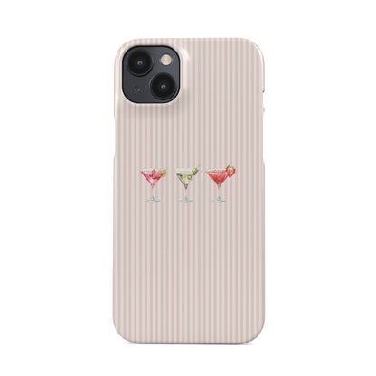cocktail phone case with martini glasses on blush stripe background cute pink aesthetic iphone 15 case girly drinks design