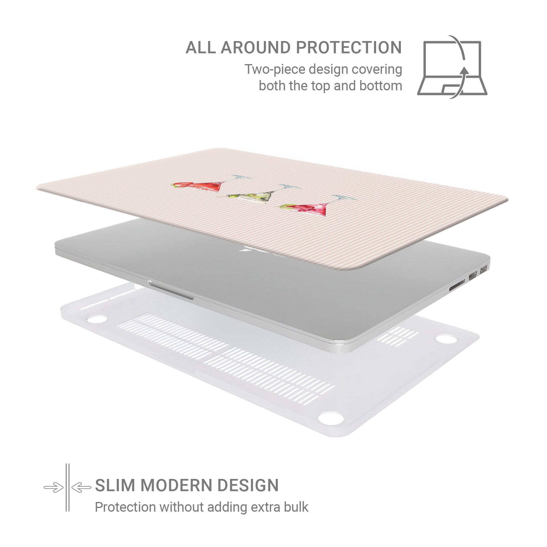 cocktail macbook case skin pink striped laptop cover martini laptop skin cute aesthetic macbook cover blush laptop skin drink design