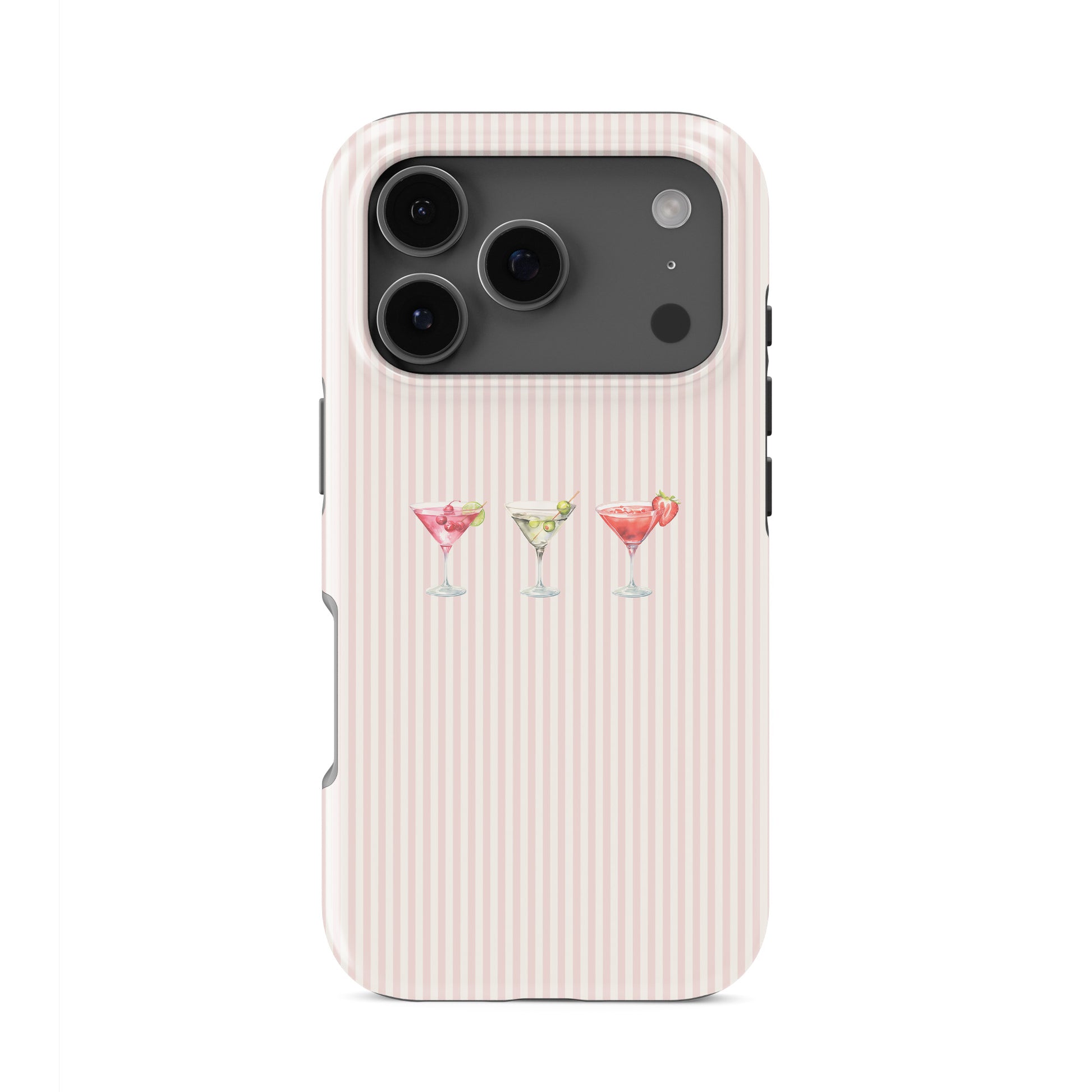 cocktail phone case blush stripe background martini drink design cute aesthetic iphone 15 case pink cocktail phone cover