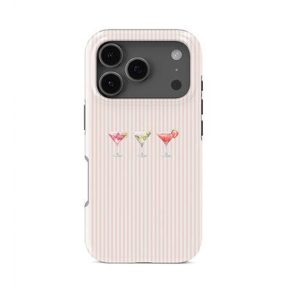 cocktail phone case blush stripe background martini drink design cute aesthetic iphone 15 case pink cocktail phone cover