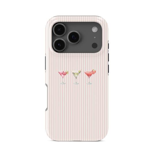 cocktail phone case blush stripe background martini drink design cute aesthetic iphone 15 case pink cocktail phone cover