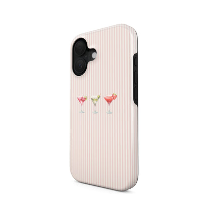 cocktail phone case blush stripe background martini drink design cute aesthetic iphone 15 case pink cocktail phone cover