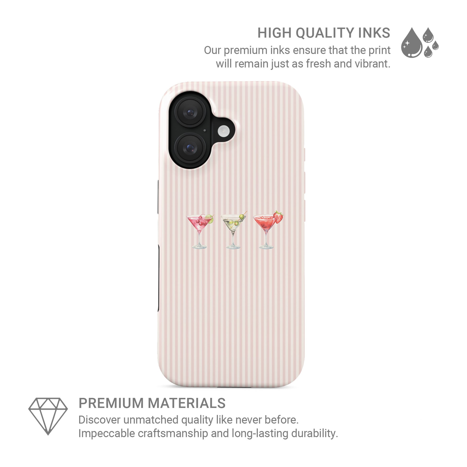 cocktail phone case blush stripe background martini drink design cute aesthetic iphone 15 case pink cocktail phone cover