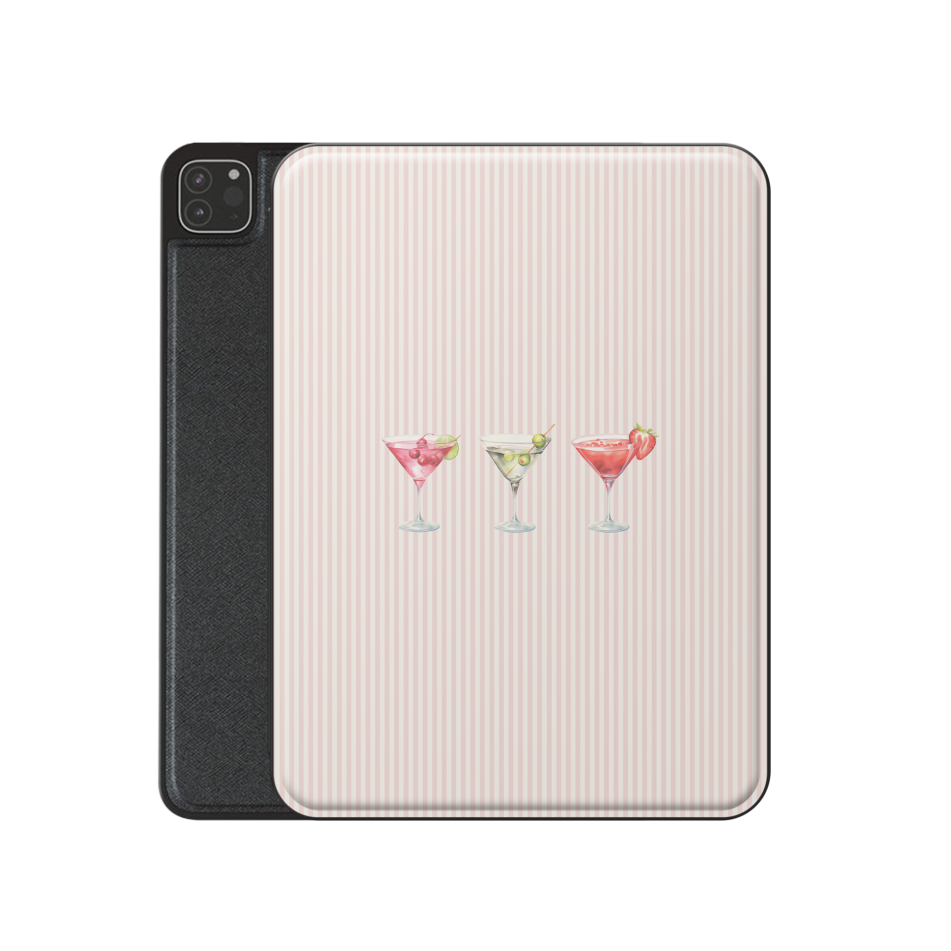 cocktail ipad case pink striped ipad cover girly drink aesthetic ipad case vegan leather ipad folio with pencil holder