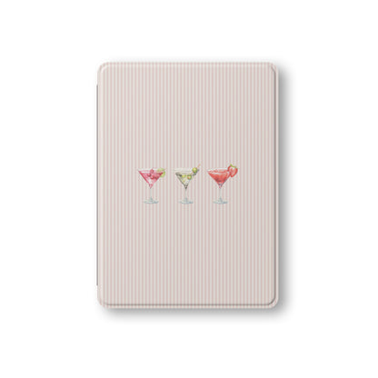 cocktail ipad case pink striped ipad cover girly drink aesthetic ipad case vegan leather ipad folio with pencil holder