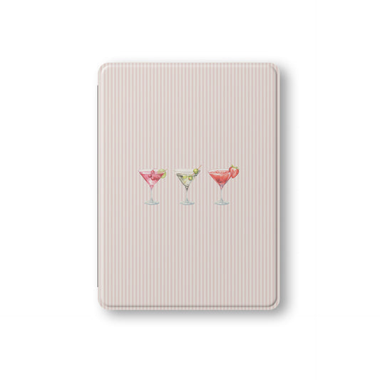cocktail ipad case pink striped ipad cover girly drink aesthetic ipad case vegan leather ipad folio with pencil holder