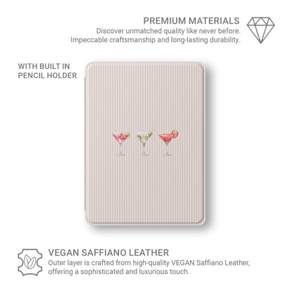cocktail ipad case pink striped ipad cover girly drink aesthetic ipad case vegan leather ipad folio with pencil holder