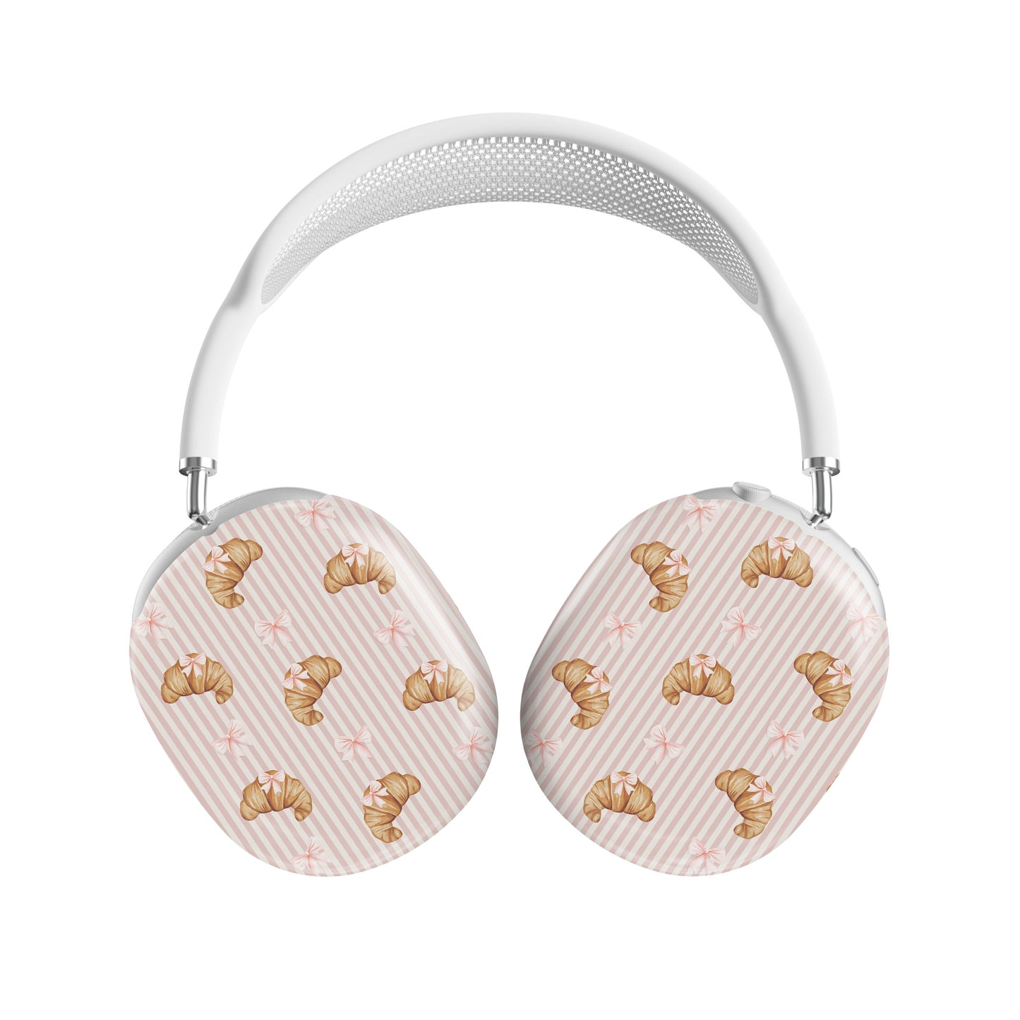 croissant airpods max case pink bow headphones case blush striped bakery aesthetic headphones cover glossy protective airpods max case