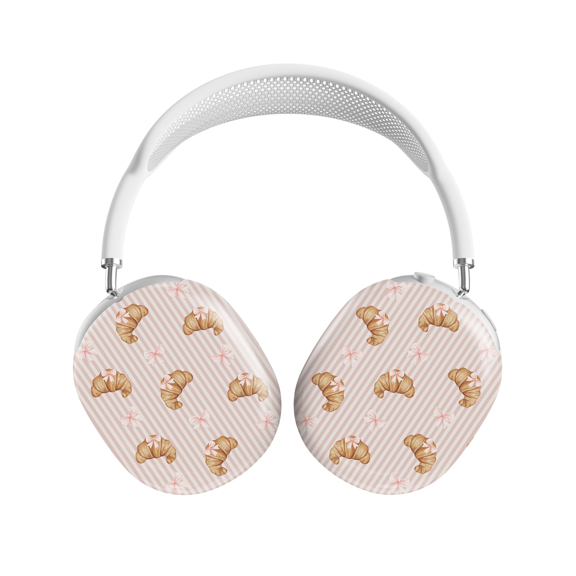 croissant airpods max case pink bow headphones case blush striped bakery aesthetic headphones cover glossy protective airpods max case