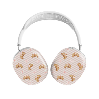 croissant airpods max case pink bow headphones case blush striped bakery aesthetic headphones cover glossy protective airpods max case