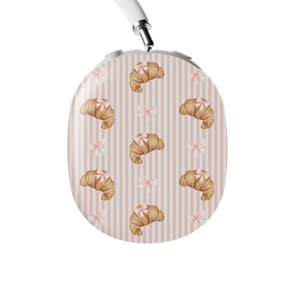 croissant airpods max case pink bow headphones case blush striped bakery aesthetic headphones cover glossy protective airpods max case