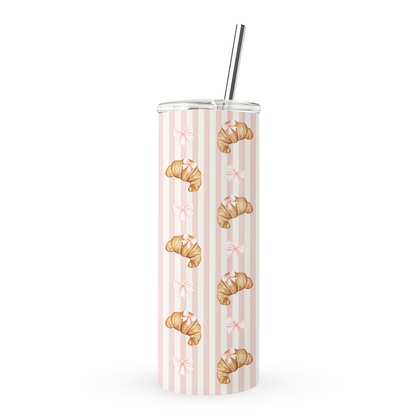 croissant tumbler 20oz bow tumbler cute drinks tumbler bakery aesthetic cup girly coffee tumbler pink striped tumbler aesthetic cup
