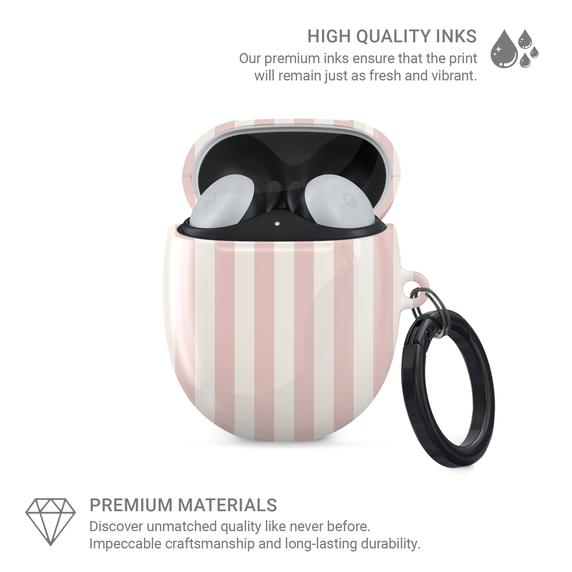 blush pink striped pixel buds case aesthetic earbuds cover soft pink google buds case minimal stripe glossy slim protective case