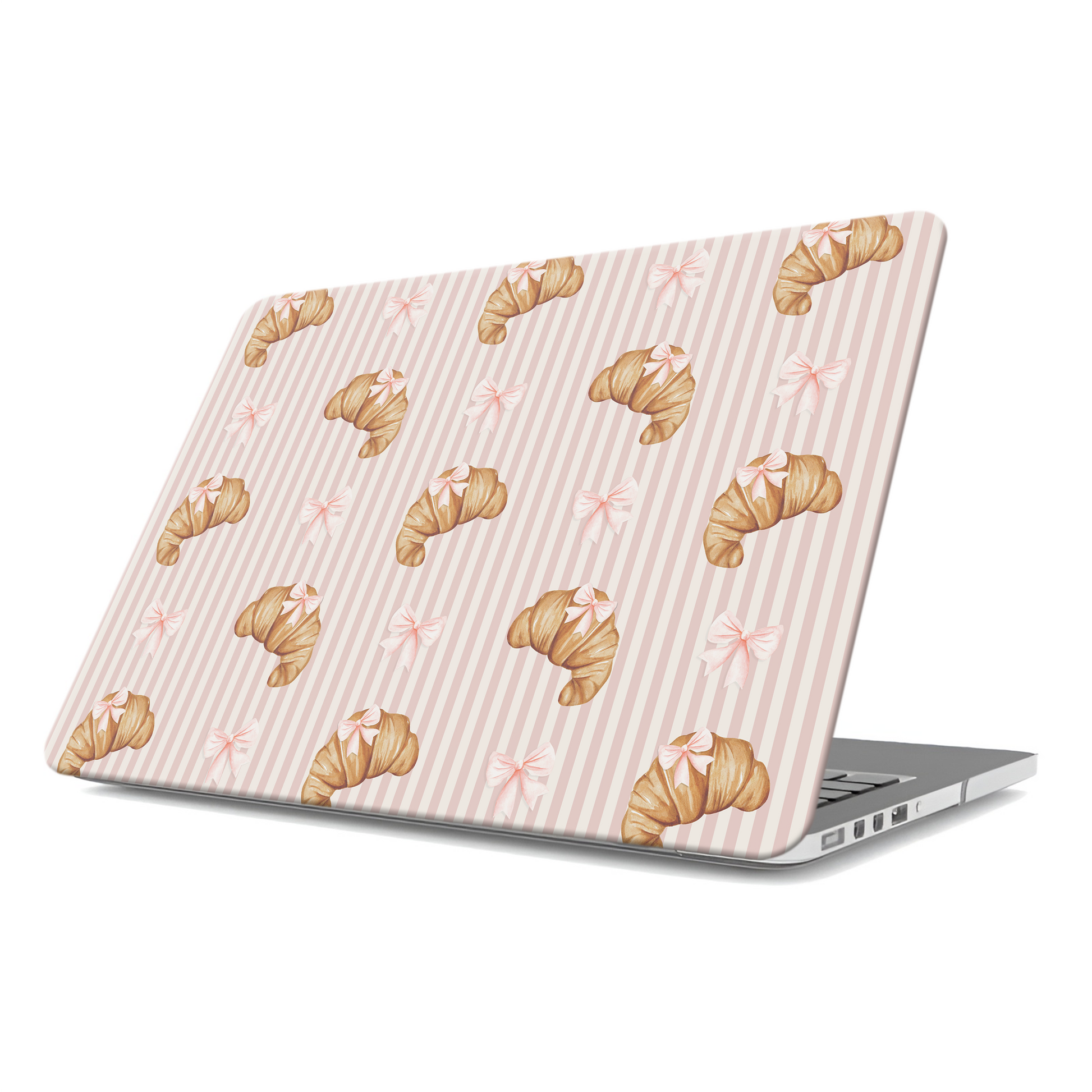 croissant macbook case skin pink striped laptop cover bow aesthetic laptop skin cute pastry macbook cover paris style