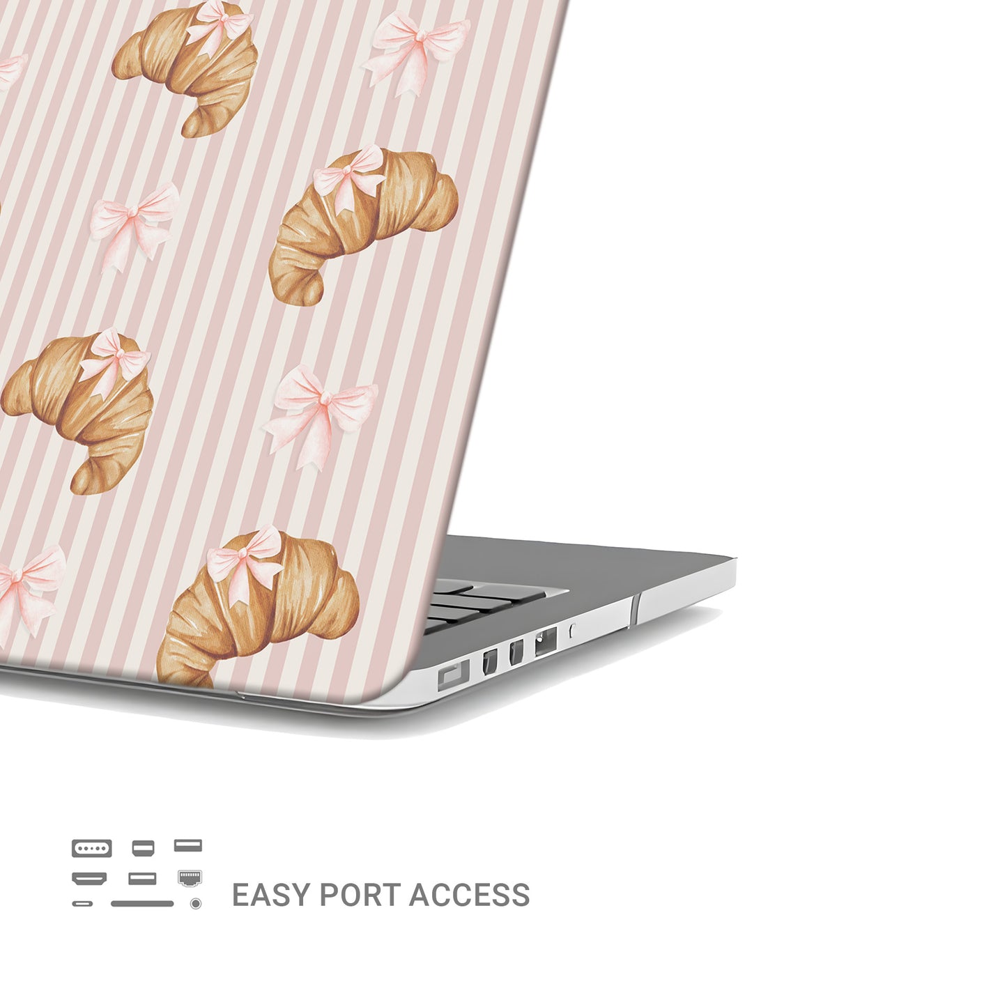 croissant macbook case skin pink striped laptop cover bow aesthetic laptop skin cute pastry macbook cover paris style
