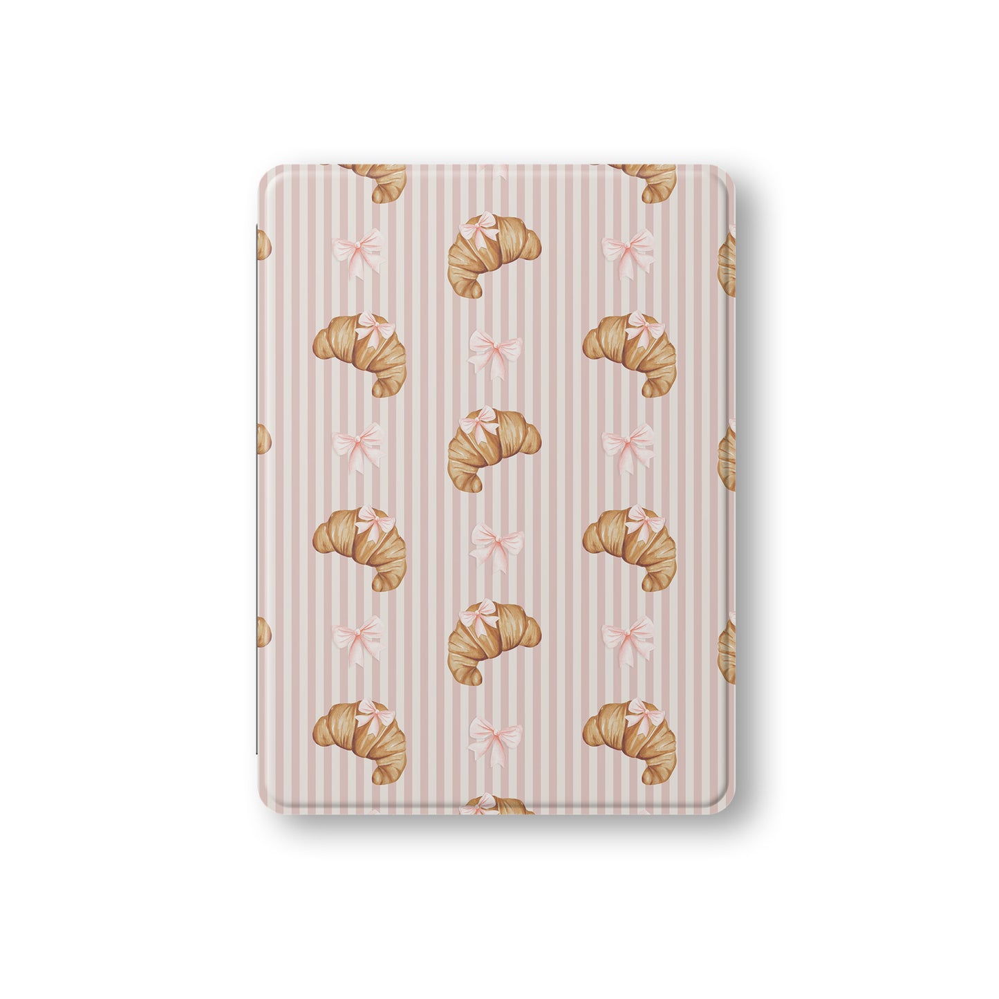 croissant ipad case pink striped ipad cover bow pattern vegan leather ipad folio cute bakery aesthetic ipad case with pencil holder