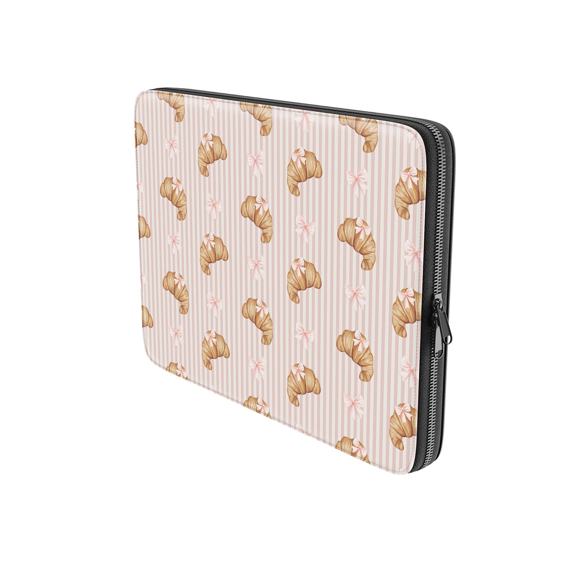 croissant laptop sleeve pink striped vegan leather laptop case bow aesthetic laptop sleeve cute pastry laptop bag girly laptop cover
