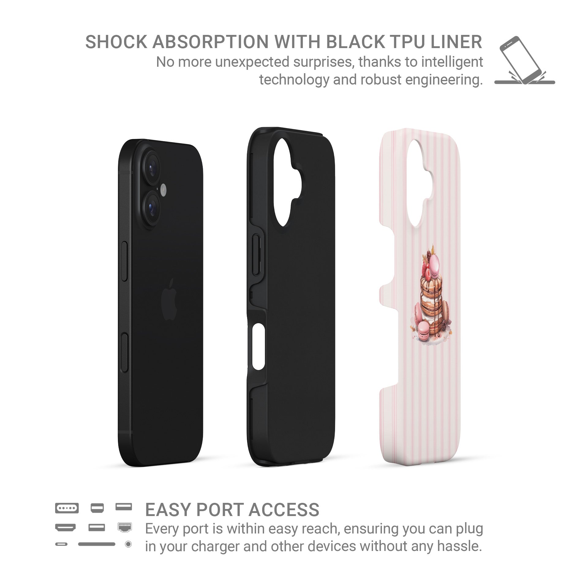cocktail phone case with martini glasses on blush stripe background cute pink aesthetic iphone 15 case girly drinks design
