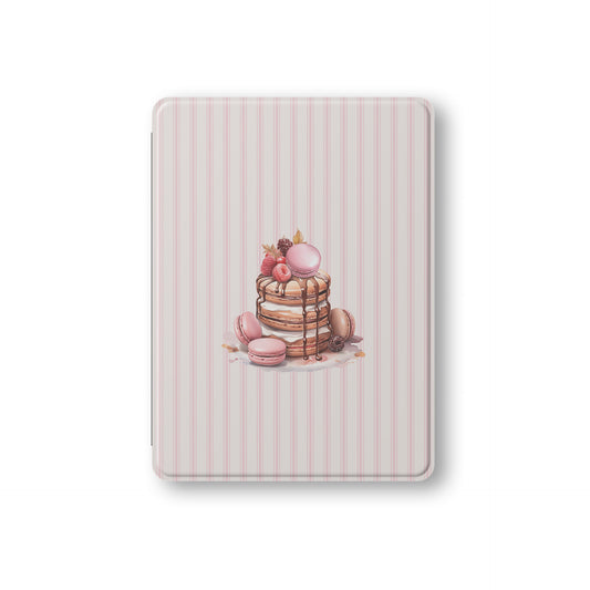 dessert ipad case pancake macaron pink aesthetic vegan leather ipad cover striped bakery design ipad folio with pencil holder