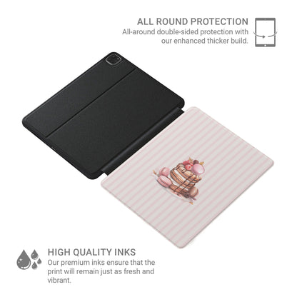 dessert ipad case pancake macaron pink aesthetic vegan leather ipad cover striped bakery design ipad folio with pencil holder