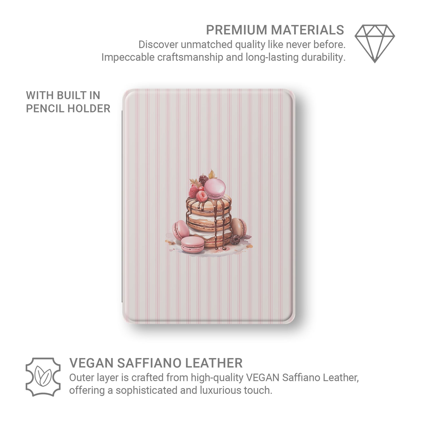 dessert ipad case pancake macaron pink aesthetic vegan leather ipad cover striped bakery design ipad folio with pencil holder
