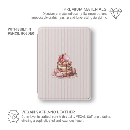 dessert ipad case pancake macaron pink aesthetic vegan leather ipad cover striped bakery design ipad folio with pencil holder