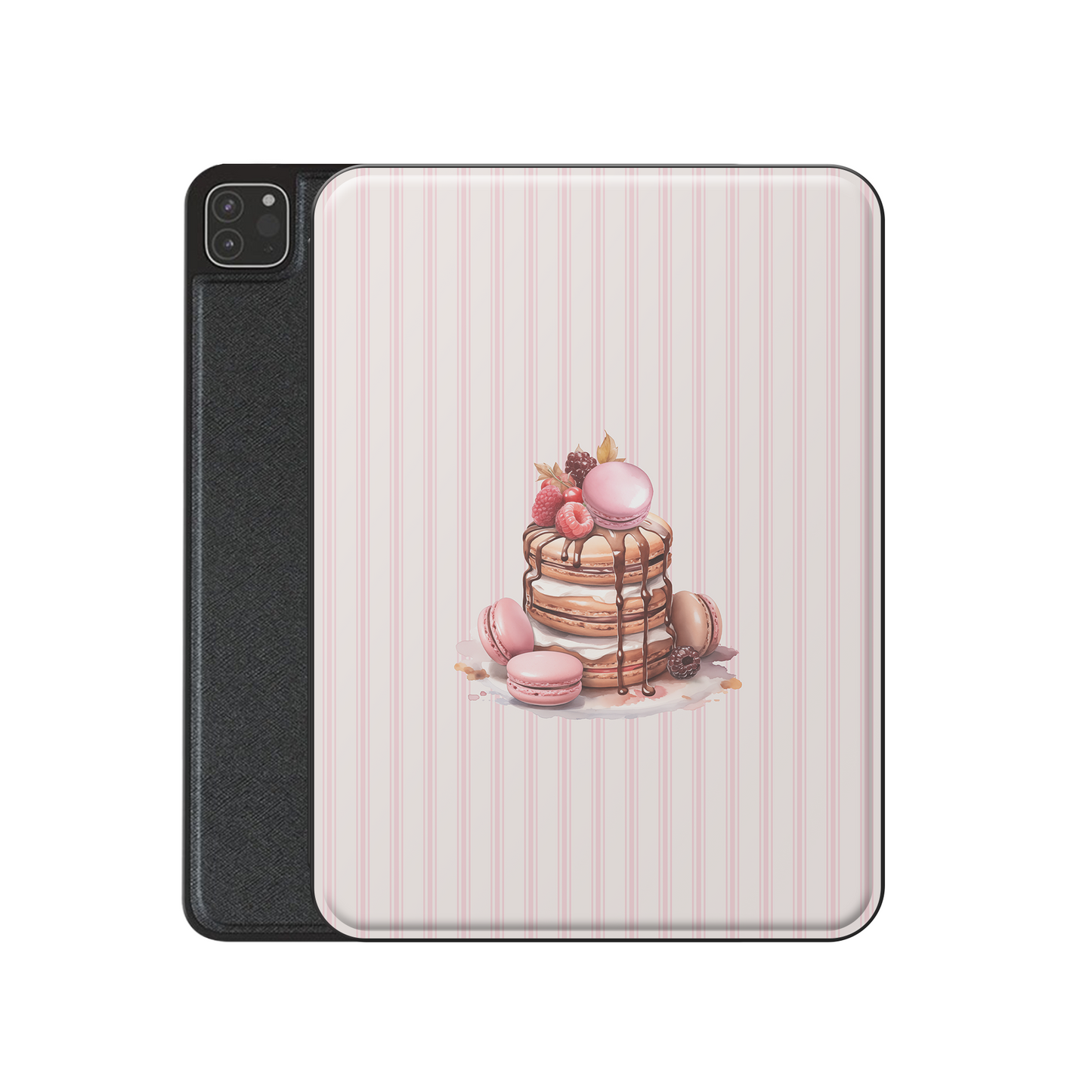 dessert ipad case pancake macaron pink aesthetic vegan leather ipad cover striped bakery design ipad folio with pencil holder