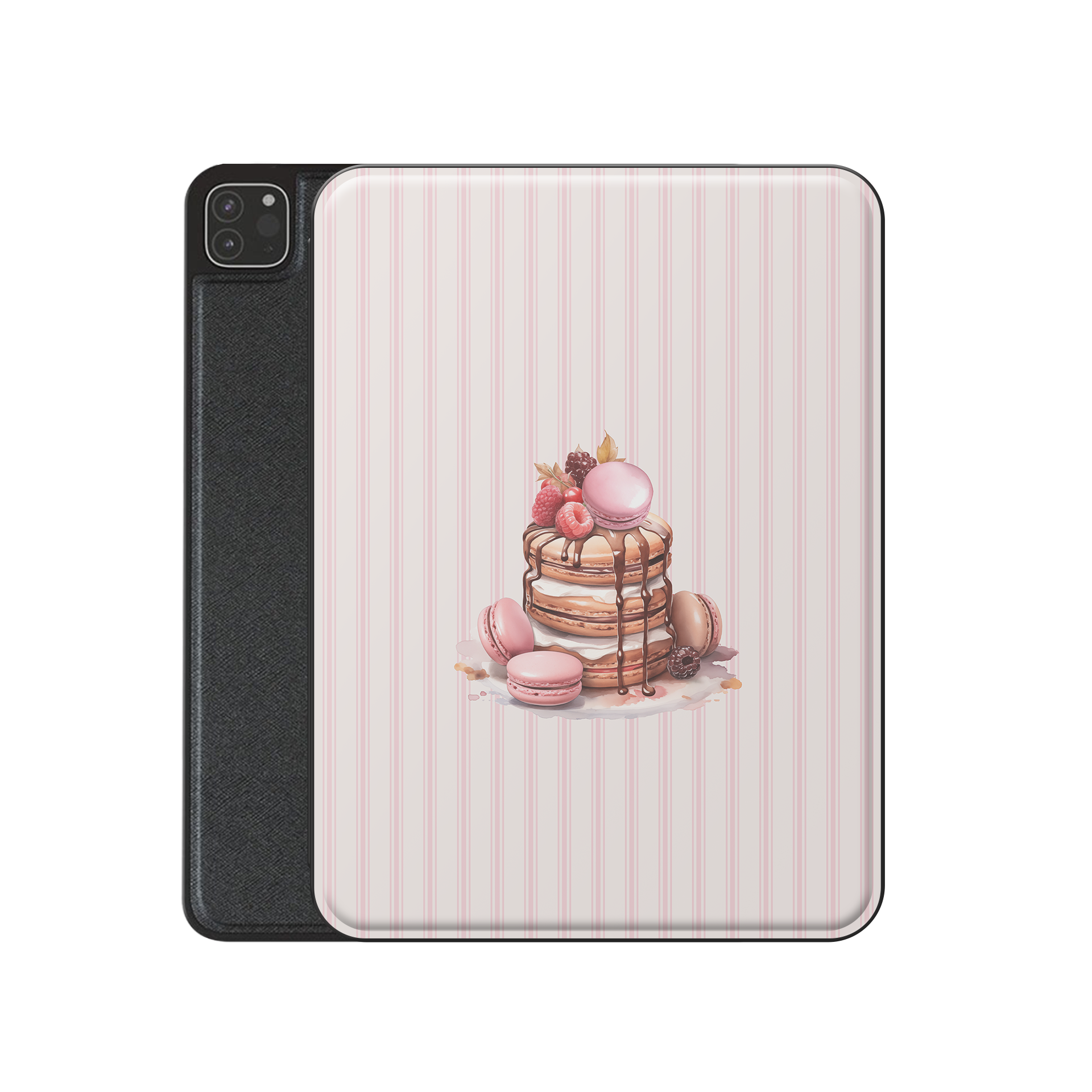 dessert ipad case pancake macaron pink aesthetic vegan leather ipad cover striped bakery design ipad folio with pencil holder