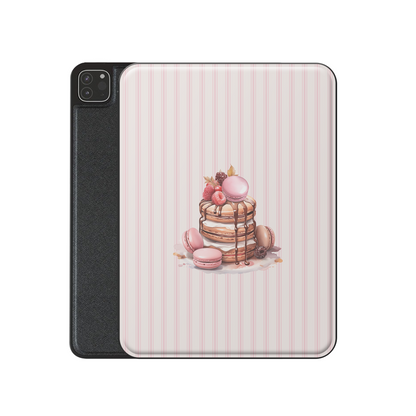 dessert ipad case pancake macaron pink aesthetic vegan leather ipad cover striped bakery design ipad folio with pencil holder