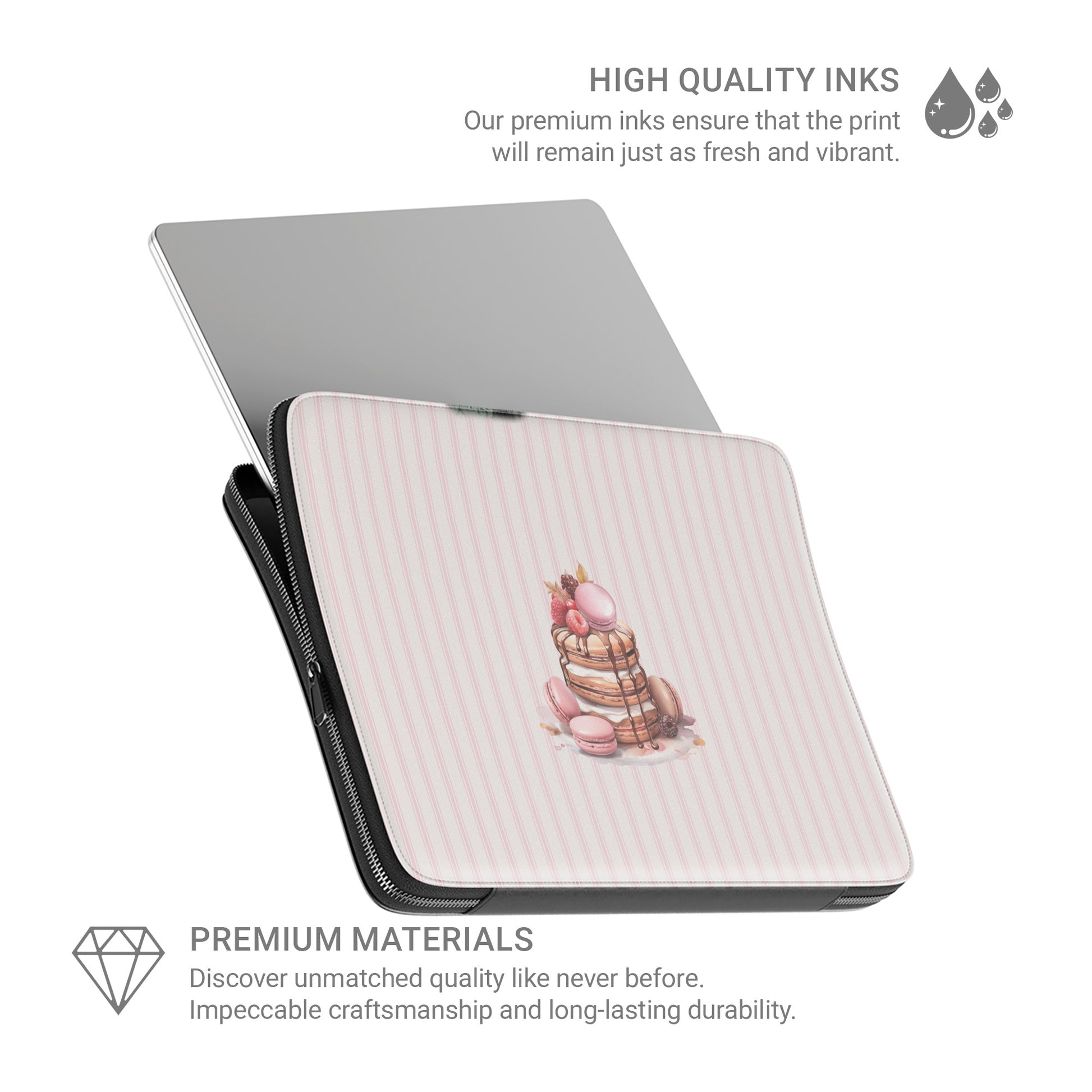 pink dessert laptop sleeve macaron pancake laptop case vegan leather sleeve aesthetic laptop cover cute pink striped laptop sleeve