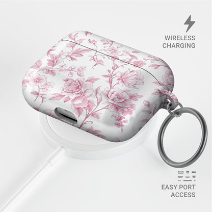 Pink Promise AirPods Case – delicate vintage rose floral design in soft pink with glossy finish, slim and stylish cover for Apple AirPods, Pro, and Pro 2.
