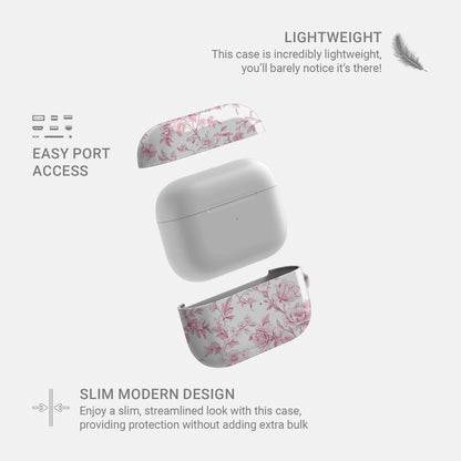 Pink Promise AirPods Case – delicate vintage rose floral design in soft pink with glossy finish, slim and stylish cover for Apple AirPods, Pro, and Pro 2.