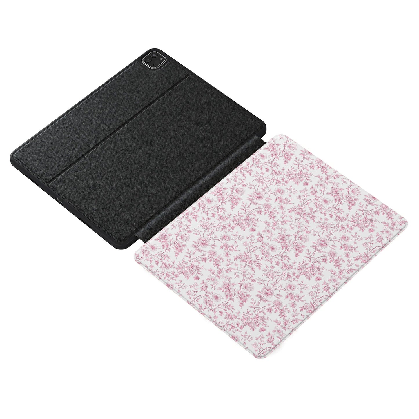 Slim iPad Pro case with Apple Pencil slot and pink floral design