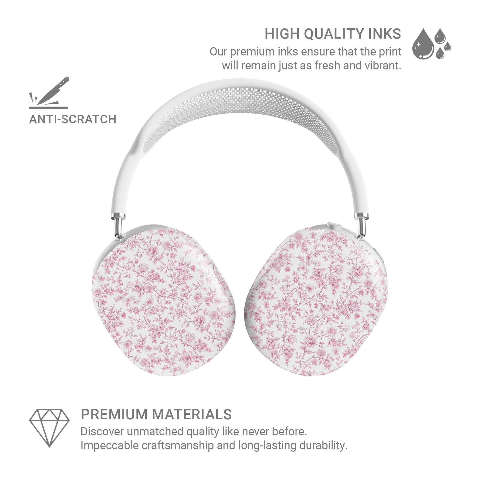 Pink Promise AirPods Max Case – romantic rose floral design with glossy finish, slim scratch-resistant protective cover for Apple AirPods Max headphones.